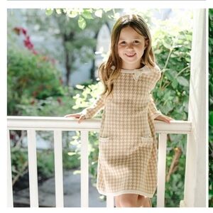 Charming Tan Houndstooth Kids Dress
